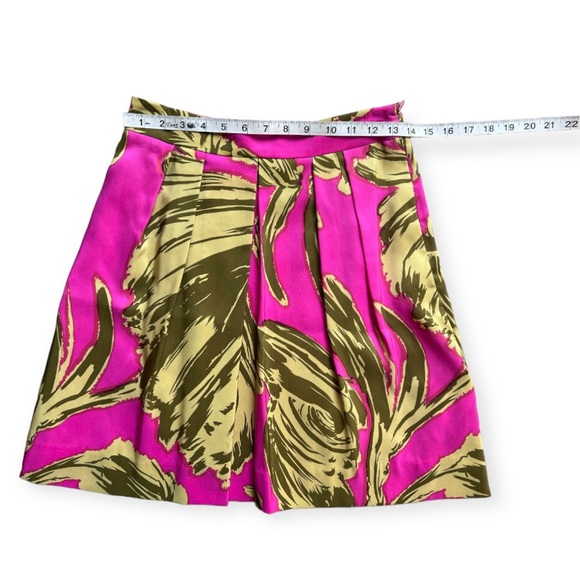 Milly New York Fuchsia Pink Green Abstract Floral Silk Pleated Skirt Size 2 - Picture 4 of 6